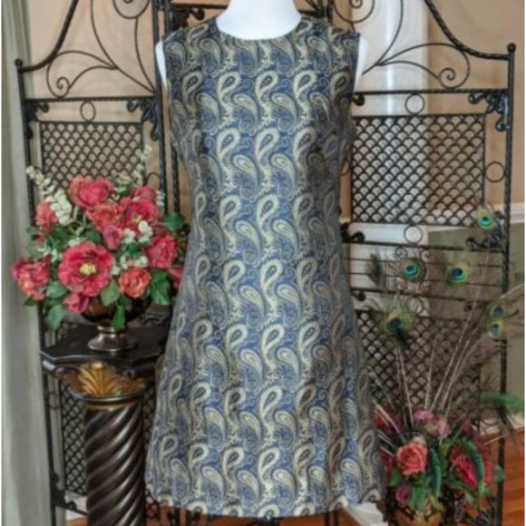 Navy Blue & Gold Paisley Brocade Sheath Dress - Picture 4 of 8